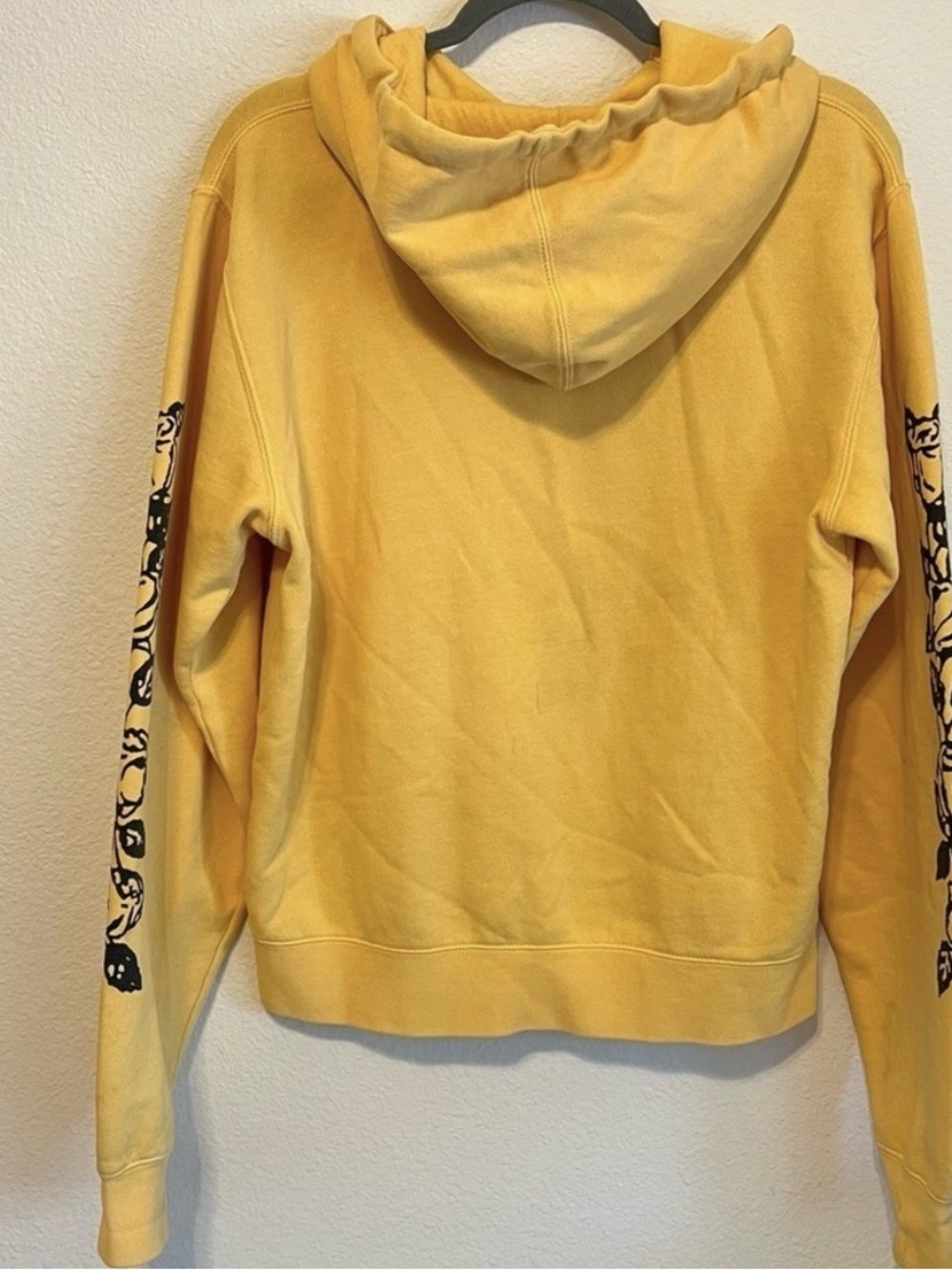 Obey Yellow Pullover Hoodie with Sleeve Graphics